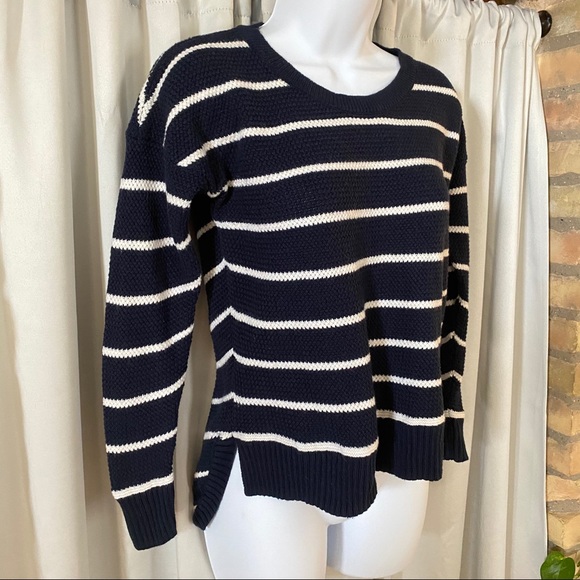 MADEWELL Navy Striped Crewneck Knit Sweater - Picture 6 of 6